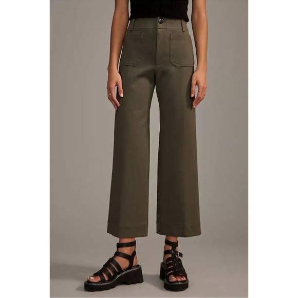 Anthropologie Maeve The Colette High Rise Wide Leg Ponte Pants in Olive Green - Picture 3 of 12